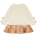 Girls Beige Geo Map Bow Dress, 1, hi-res