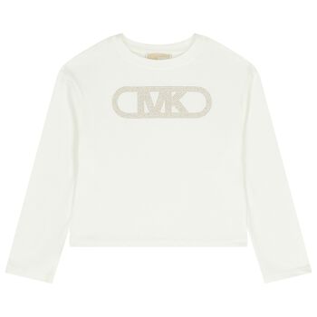 Girls White Logo Long Sleeve Top