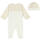 Ivory & Gold Logo Babygrow & Hat Set, 3, hi-res