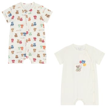 Baby Boys Ivory Teddy Bear Romper ( 2-Pack )