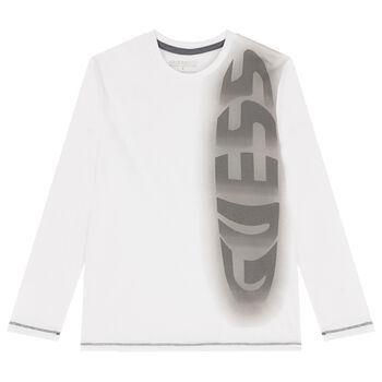 Boys White Logo Long Sleeve Top