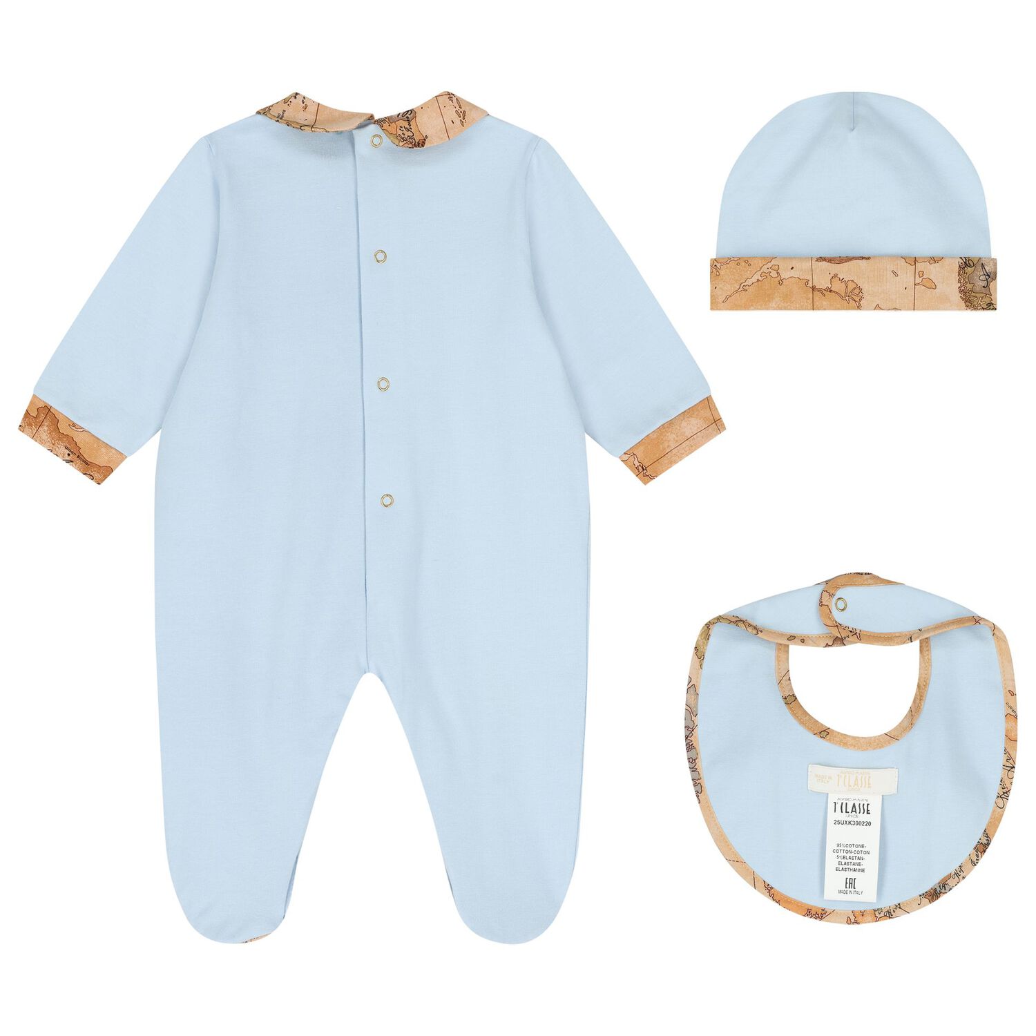 Baby Boys Blue & Beige Geo Map Babygrow Gift Set, 1, hi-res
