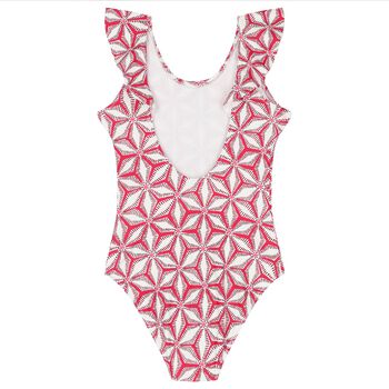 Girls White & Pink Ruffled Swimsuit