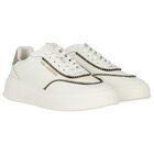 Girls White & Gold Logo Trainers, 1, hi-res