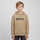 Boys Beige Logo Hooded Top, 2, hi-res
