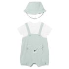 Baby Boys White & Green Romper & Hat Set, 1, hi-res