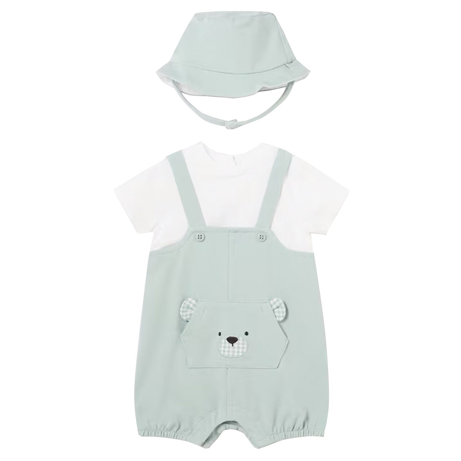 Baby Boys White & Green Romper & Hat Set, 1, hi-res