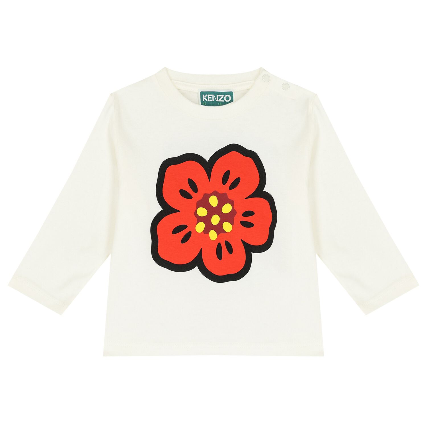 Younger Girls Ivory Boke Flower Long Sleeve Top, 1, hi-res