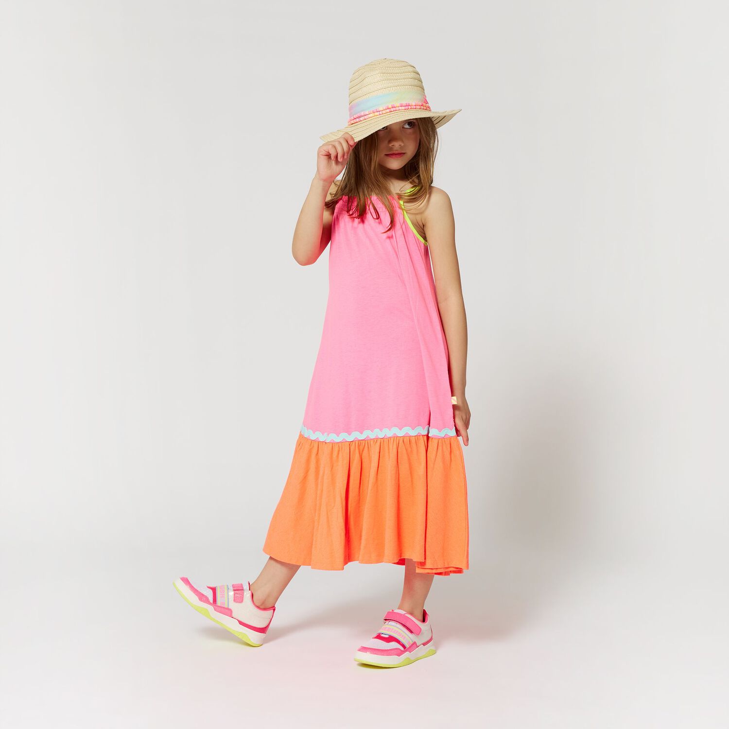 Girls Beige Straw Sun Hat, 1, hi-res