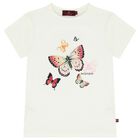 Girls Ivory Butterflies Logo T-Shirt, 1, hi-res