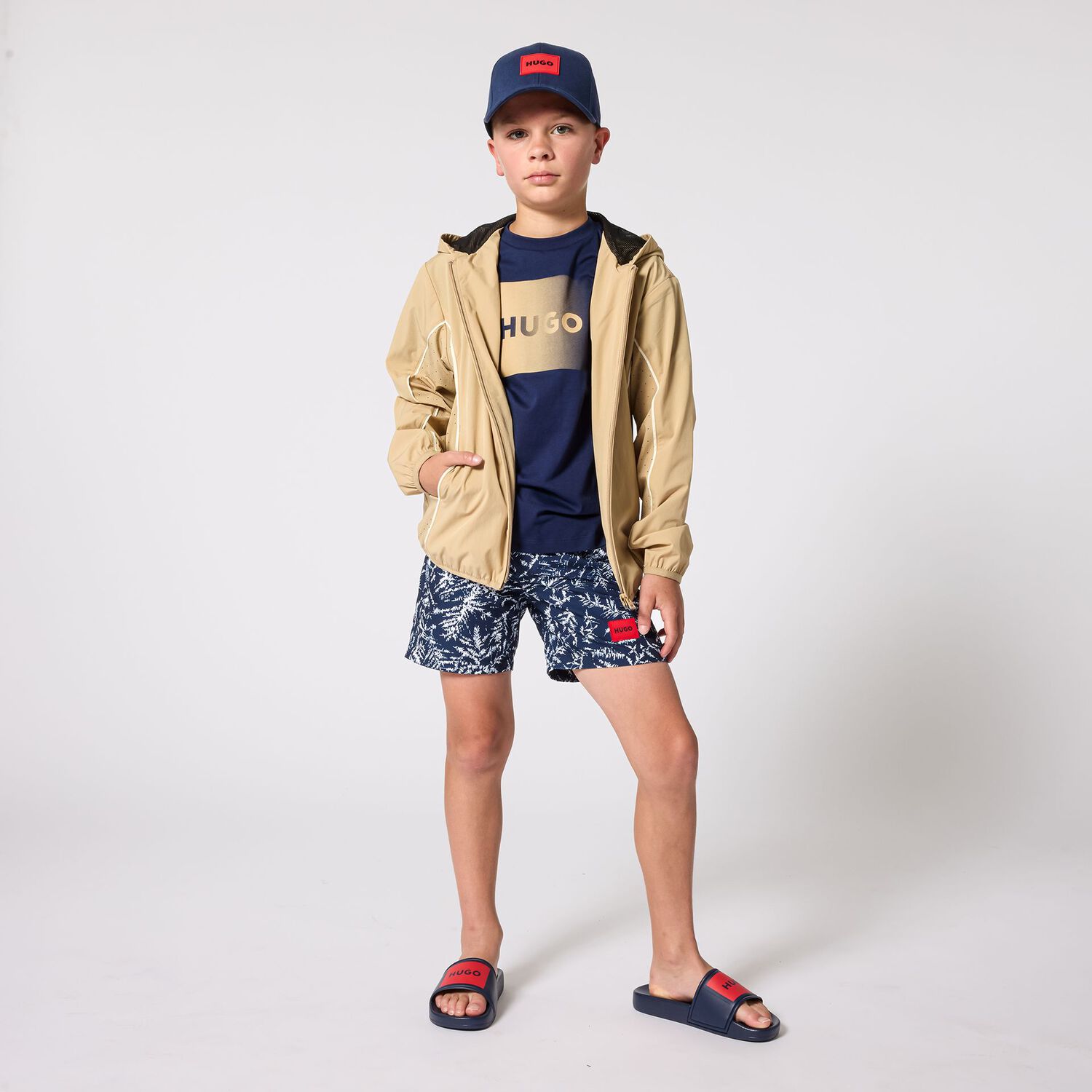 Boys Mini Me Navy Blue Logo T-Shirt, 2, hi-res