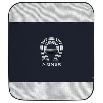 Baby Boys Navy Blue & White Logo Baby Blanket