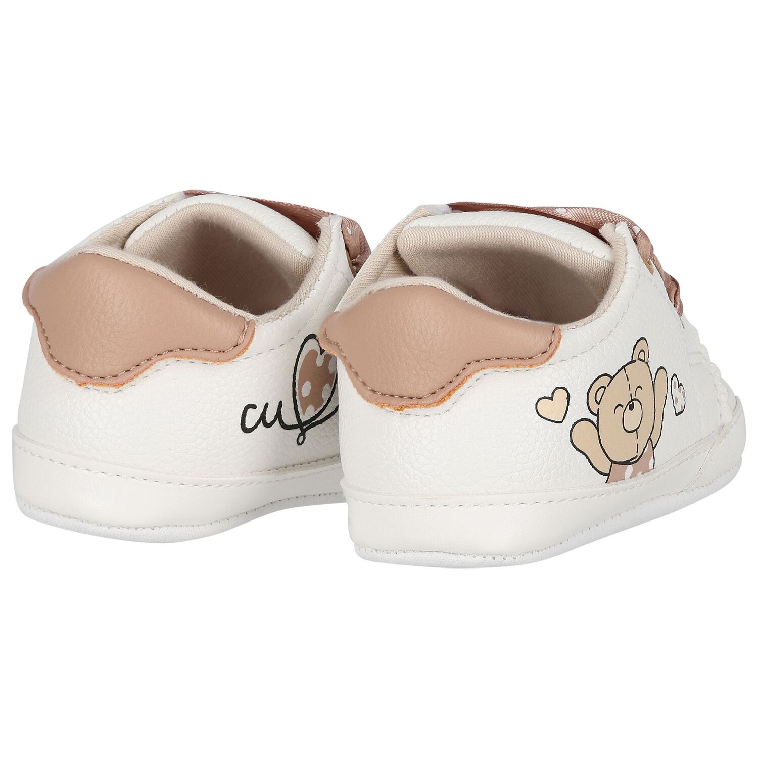 Baby Girls White & Beige Teddy Bear Trainers, 1, hi-res image number null