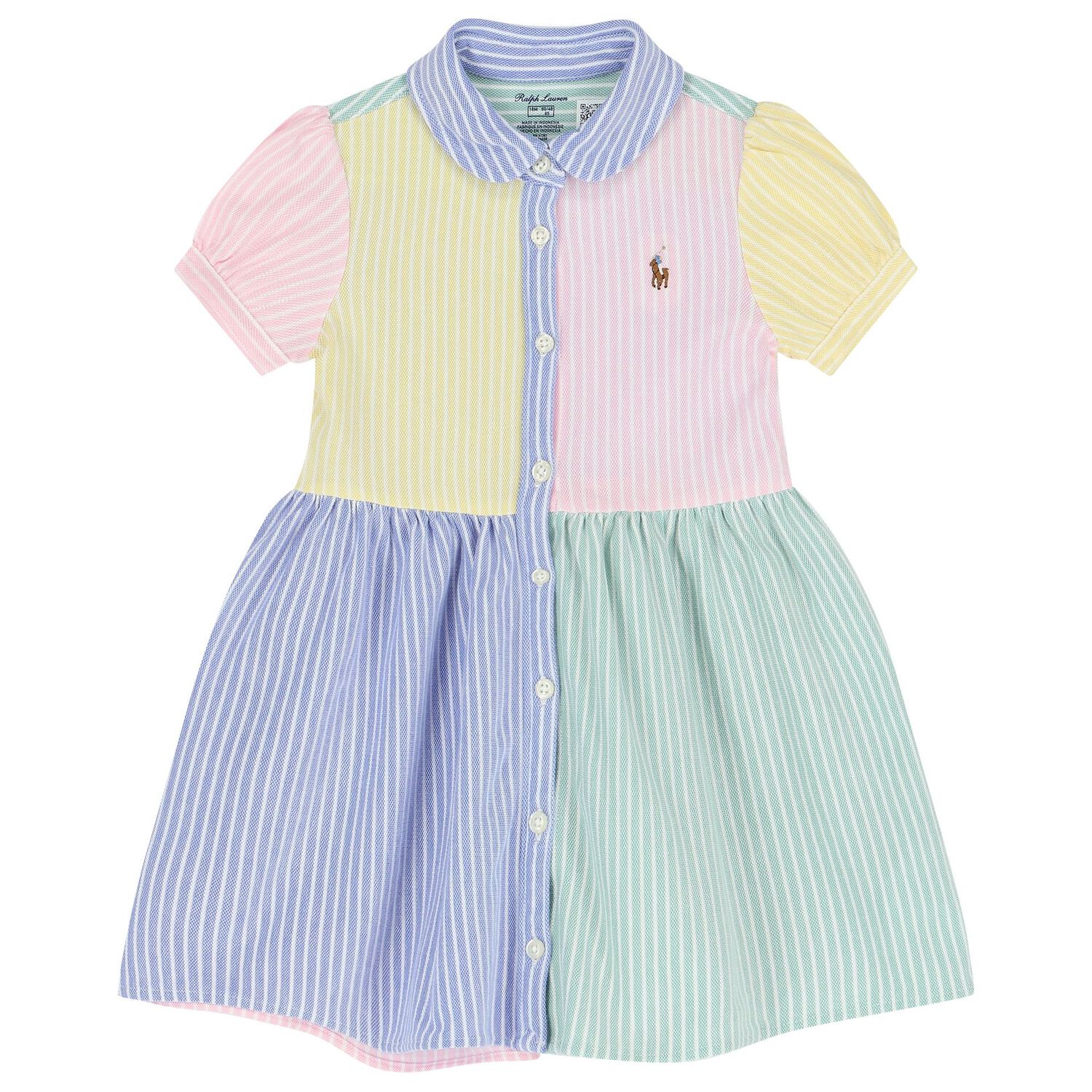 طقم فستان بولو بنات بالشعار مخطط متعدد الألوان, 1, hi-res