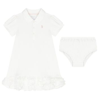 Baby Girls White Logo Polo Dress Set