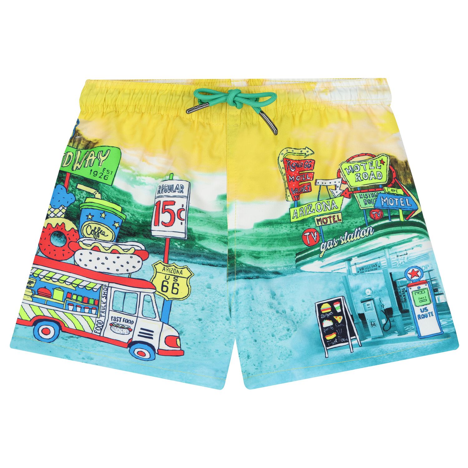 Boys Yellow Logo Swim Shorts, 1, hi-res