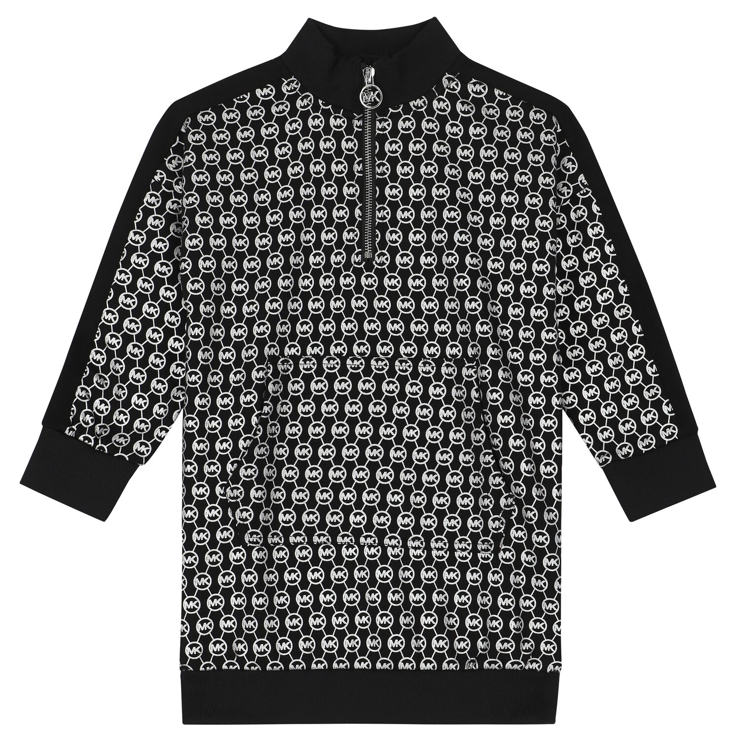 Girls Black & Silver Logo Dress, 1, hi-res