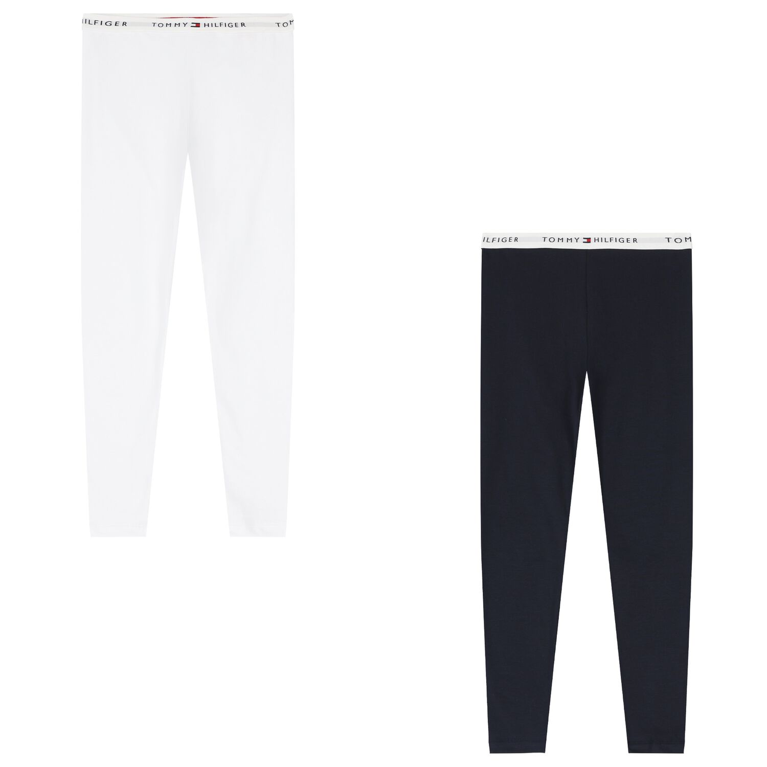 بنطلون ضيق قطني للبنات باللونين الأبيض والأزرق الداكن (عبوة من قطعتين), 1, hi-res image number null