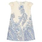 Girls Ivory & Blue Puffed Sleeve Dress, 1, hi-res