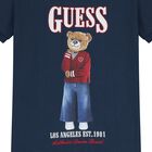 Girls Navy Blue Teddy Bear Logo Dress, 2, hi-res