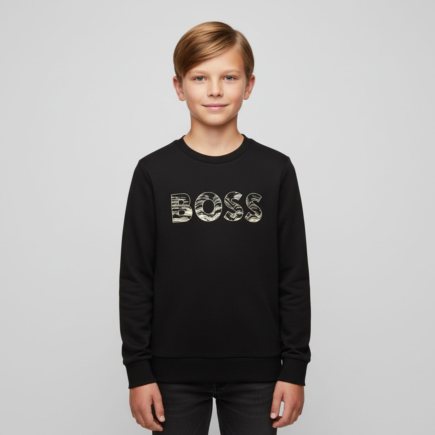 Boys Black Logo Sweatshirt, 1, hi-res