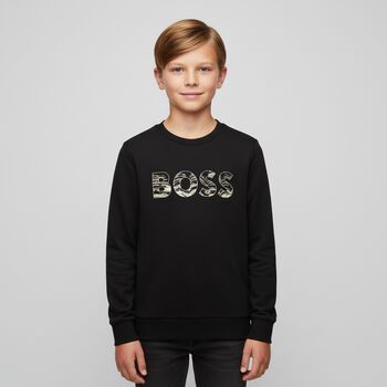 Boys Black Logo Sweatshirt, 1 Boys Black Logo Sweatshirt