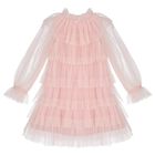 Girls Pink Layered Tulle Dress, 1, hi-res