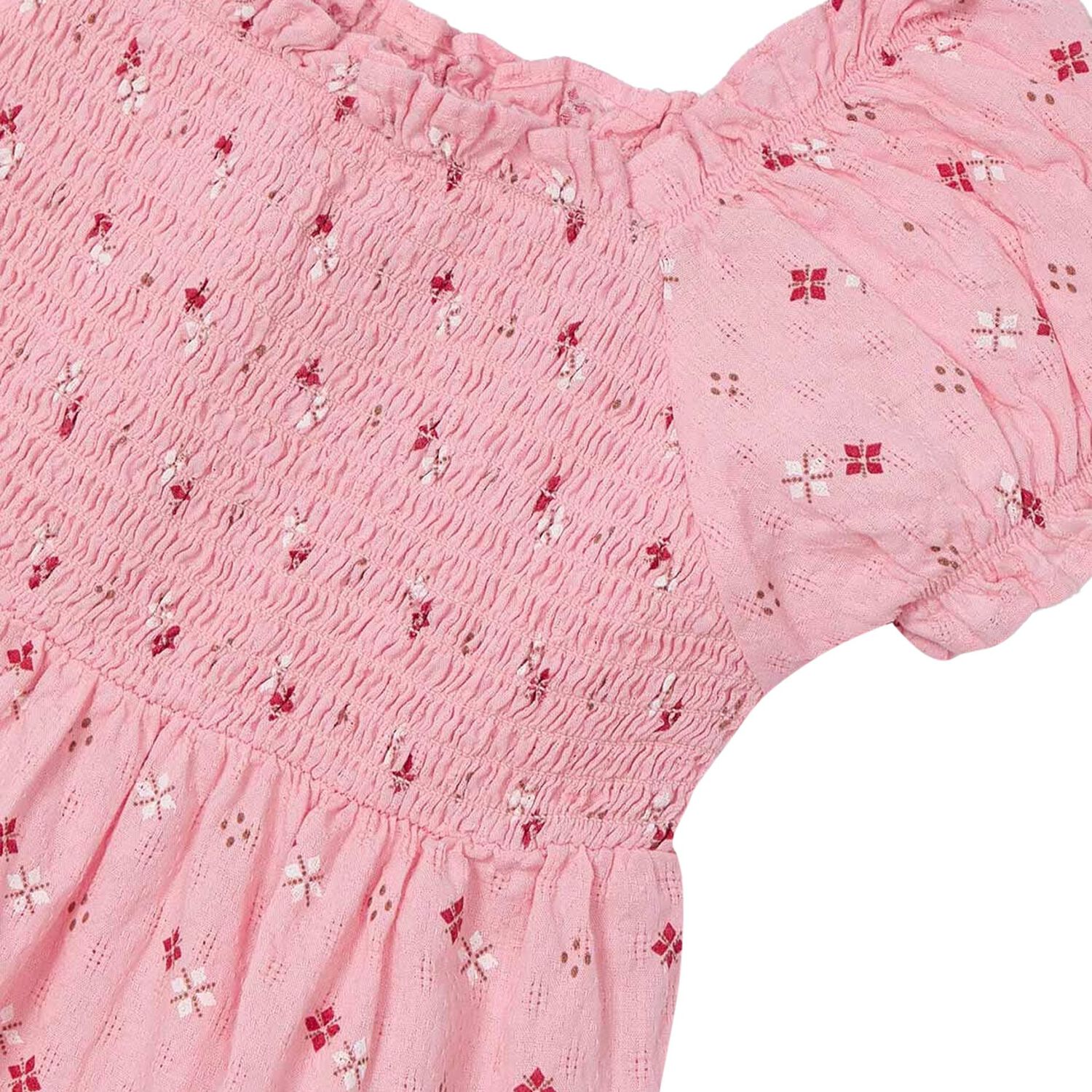 Girls Pink Printed Smocked Dress, 1, hi-res