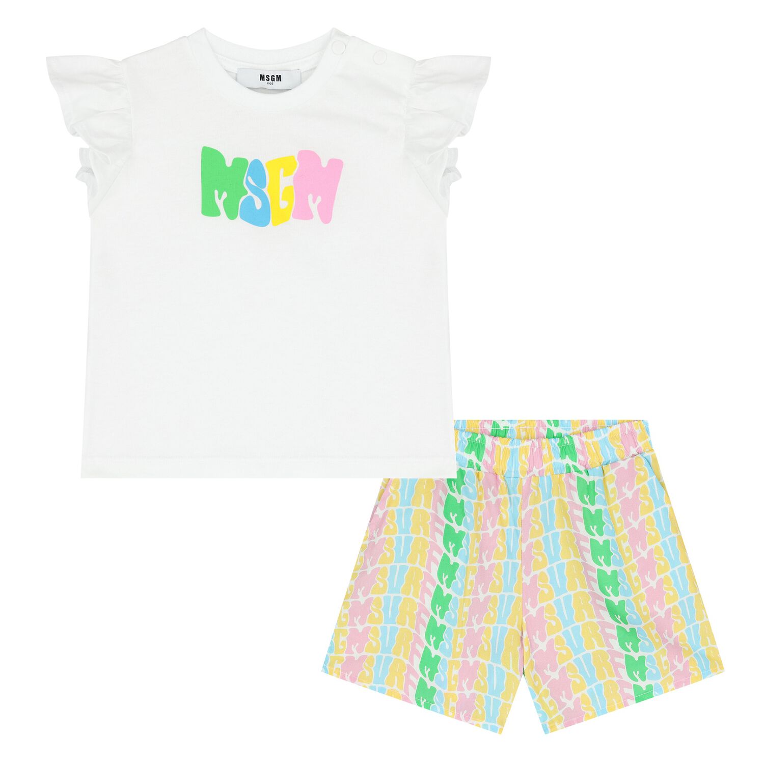 Younger Girls White & Pink Logo Shorts Set, 1, hi-res