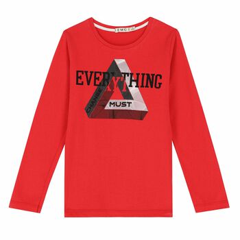 Boys Red Logo Long Sleeve Top