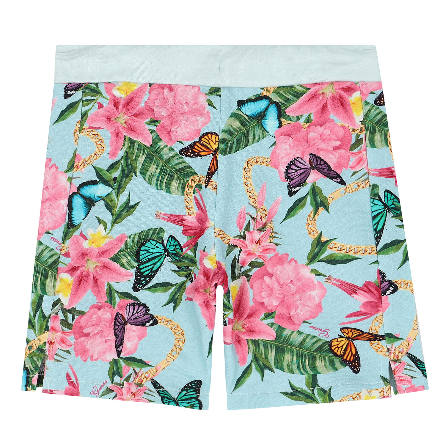 Girls Blue Floral Shorts, 2, hi-res