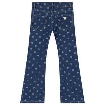 Girls Blue Denim Logo Jeans