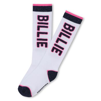 Girls White & Pink Logo Socks