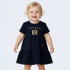 Younger Girls Navy Blue & Gold Logo Dress, 2, hi-res