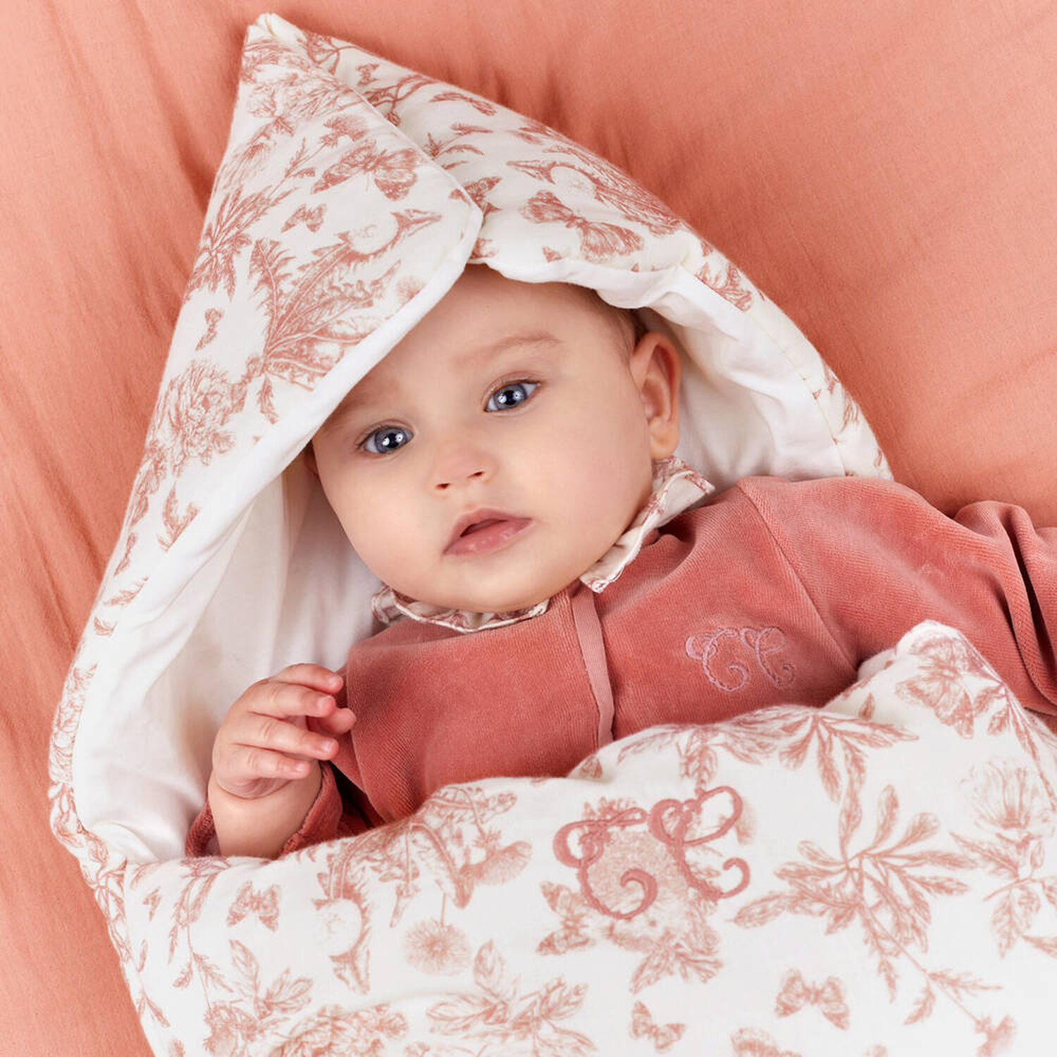 Baby Girls Ivory & Pink Toile De Jouy Baby Nest, 3, hi-res