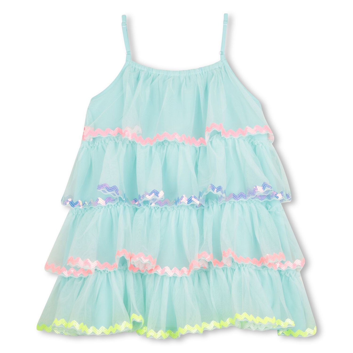 Girls Blue Embellished Tiered Tulle Dress, 1, hi-res