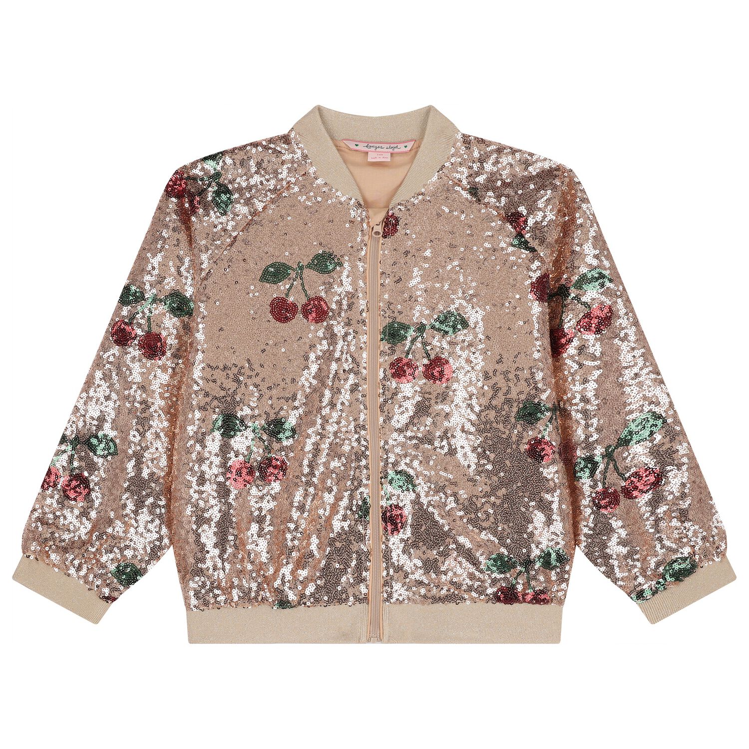 Girls Rose Gold Sequins Zip Up Top, 1, hi-res