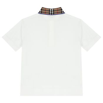 Boys White Logo Check Polo Shirt