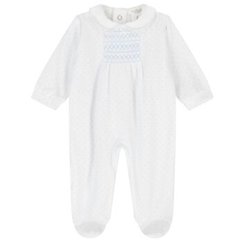 Baby Boys White Dot Babygrow