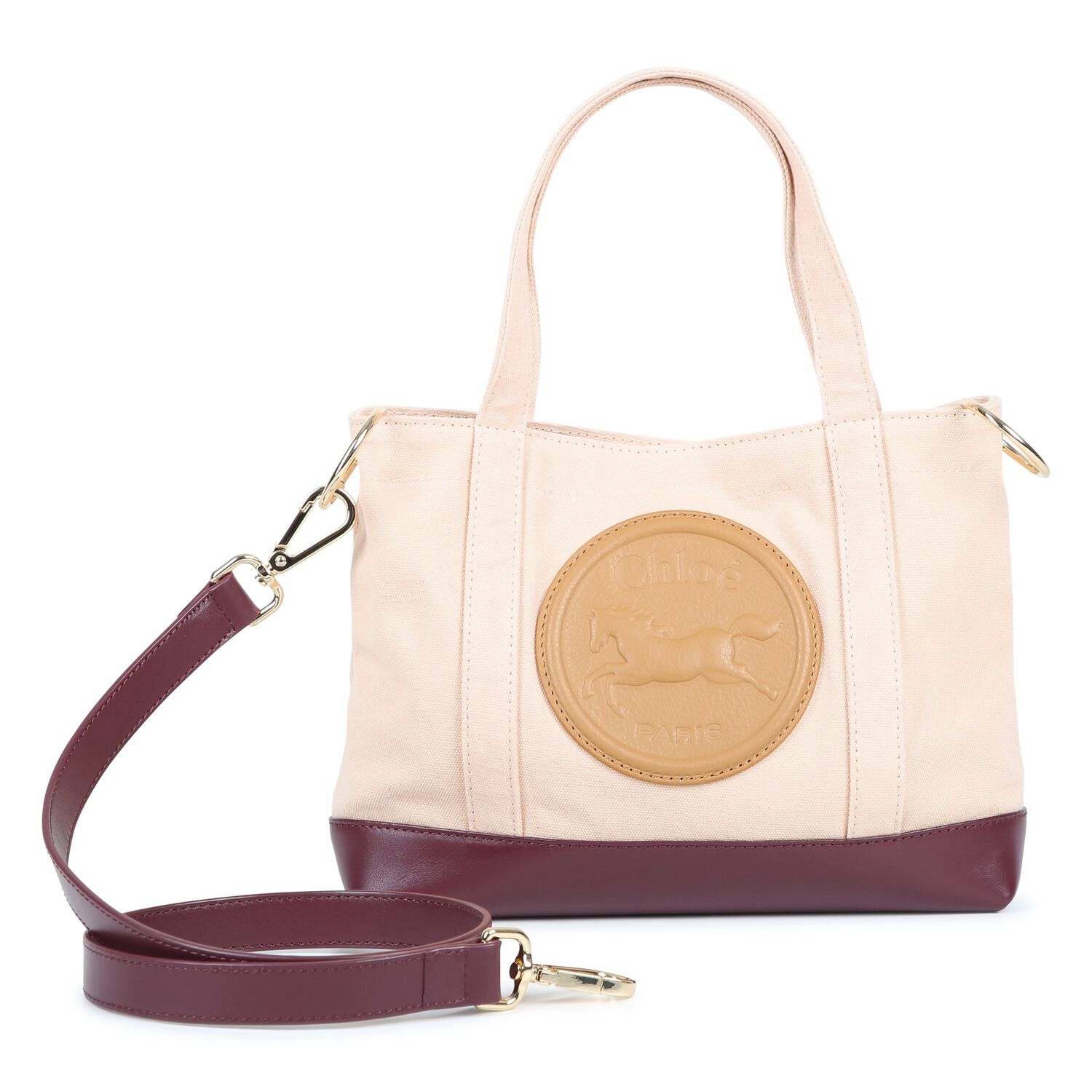 Girls Beige Horse Medal Handbag ( 20cm ), 1, hi-res