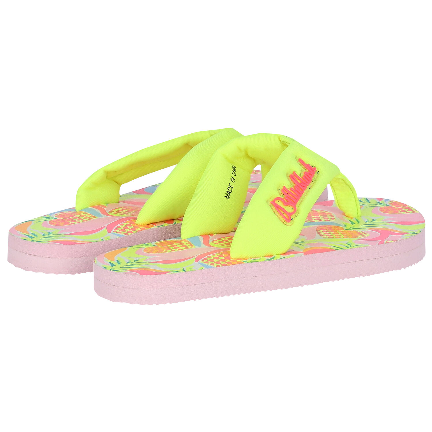 Girls Neon Yellow Flip-Flops, 1, hi-res