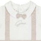 Baby Boys White & Beige Logo Romper, 1, hi-res