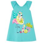 Girls Blue Flamingo Dress, 2, hi-res