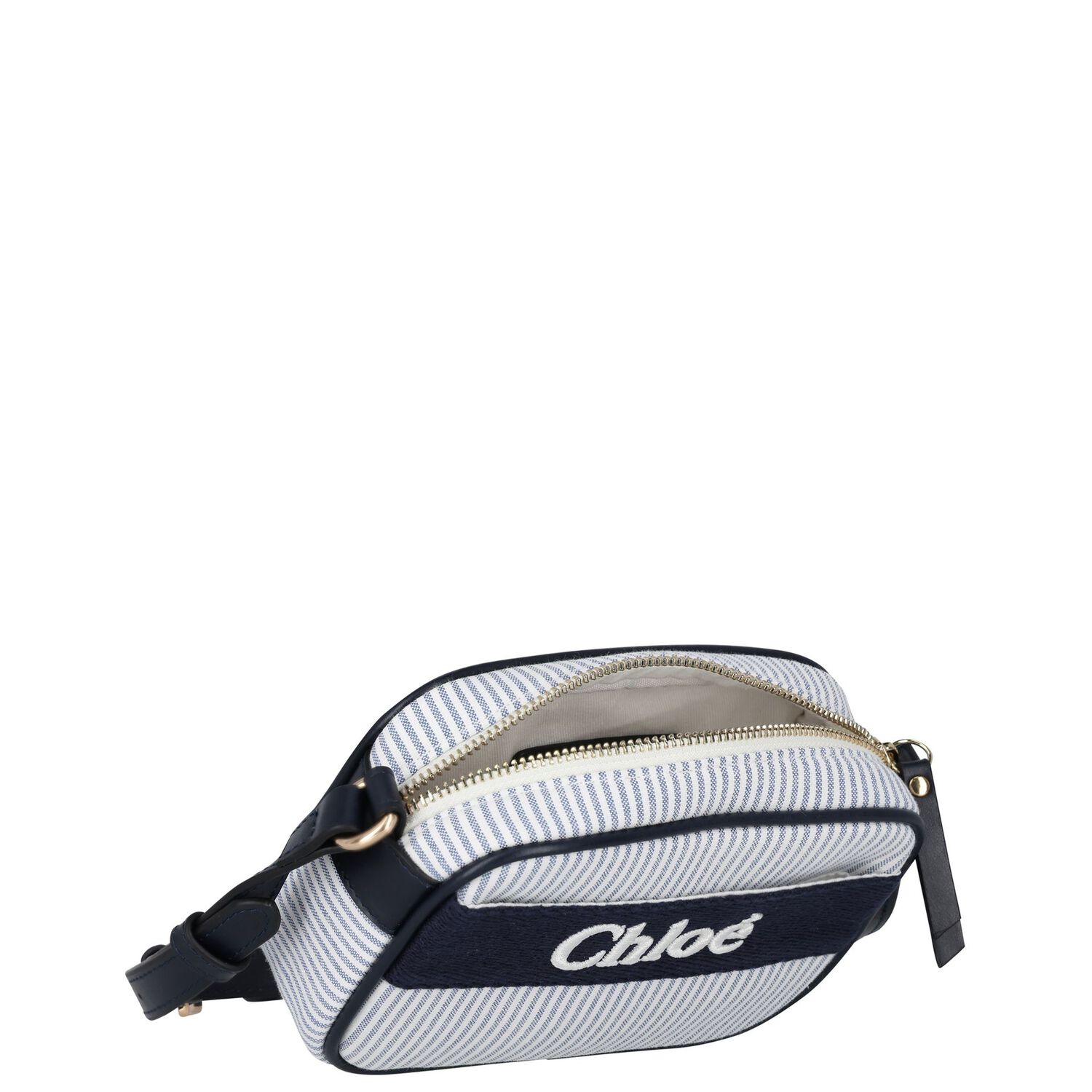 Girls White & Blue Logo Striped HandBag, 1, hi-res