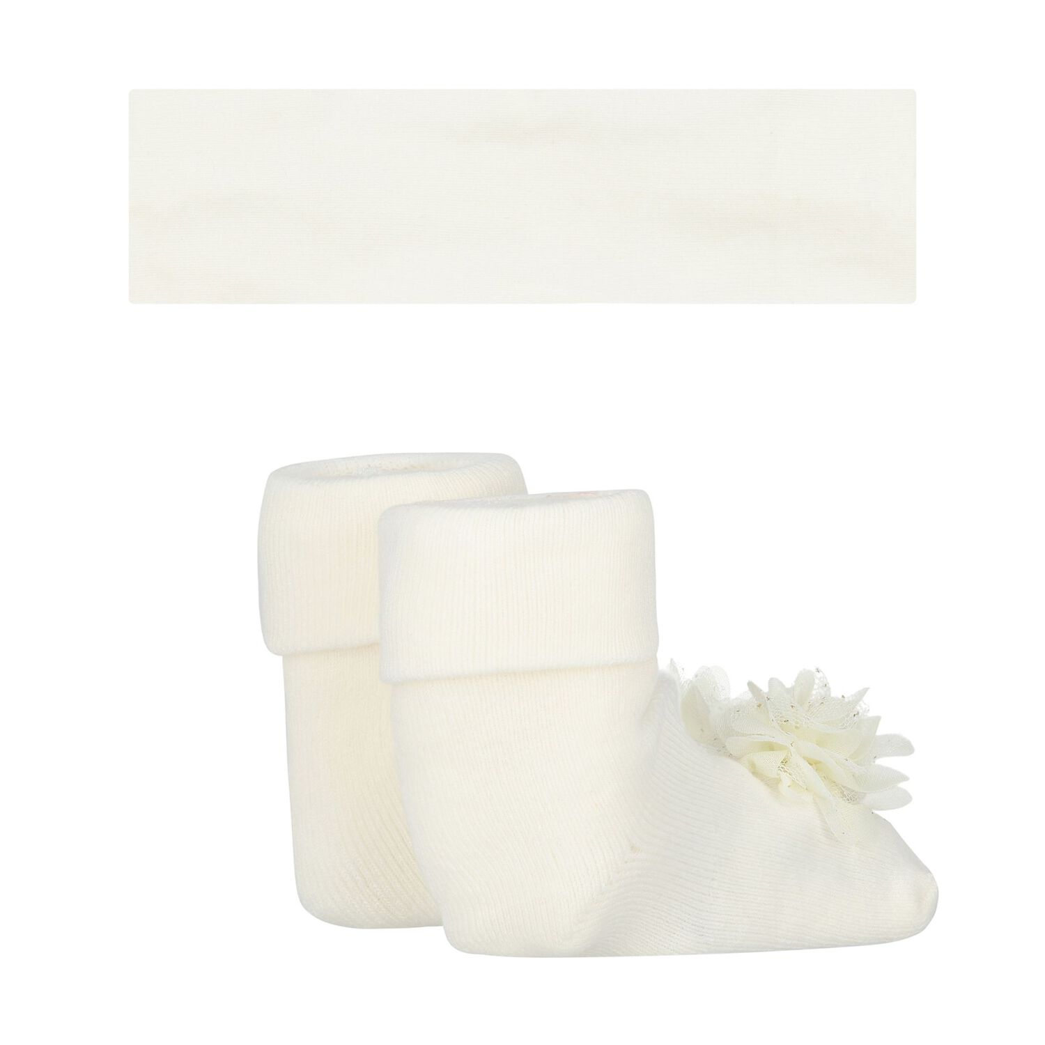 Baby Girls Ivory Headband & Socks Set, 1, hi-res