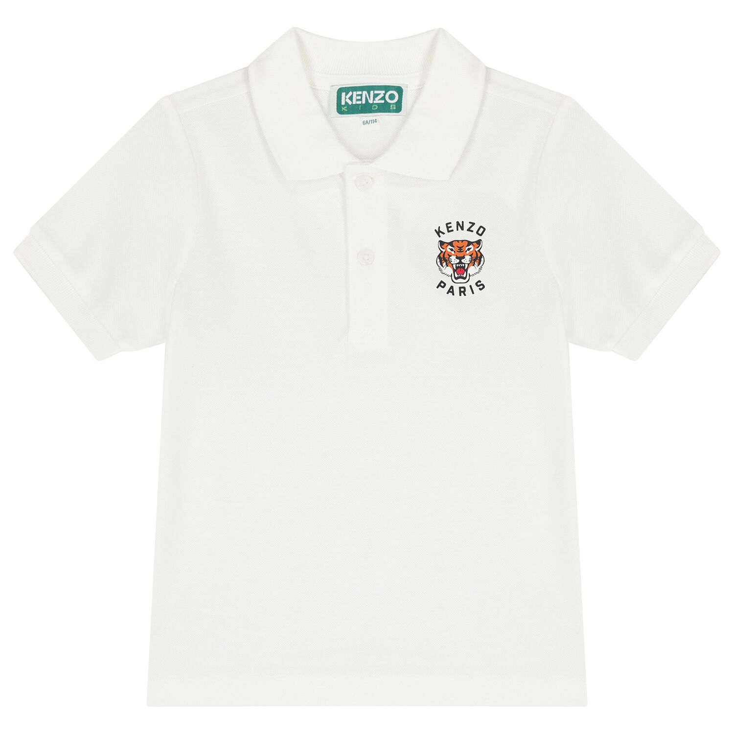Boys White Tiger Logo Polo Shirt, 1, hi-res