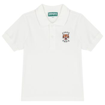 Boys White Tiger Logo Polo Shirt