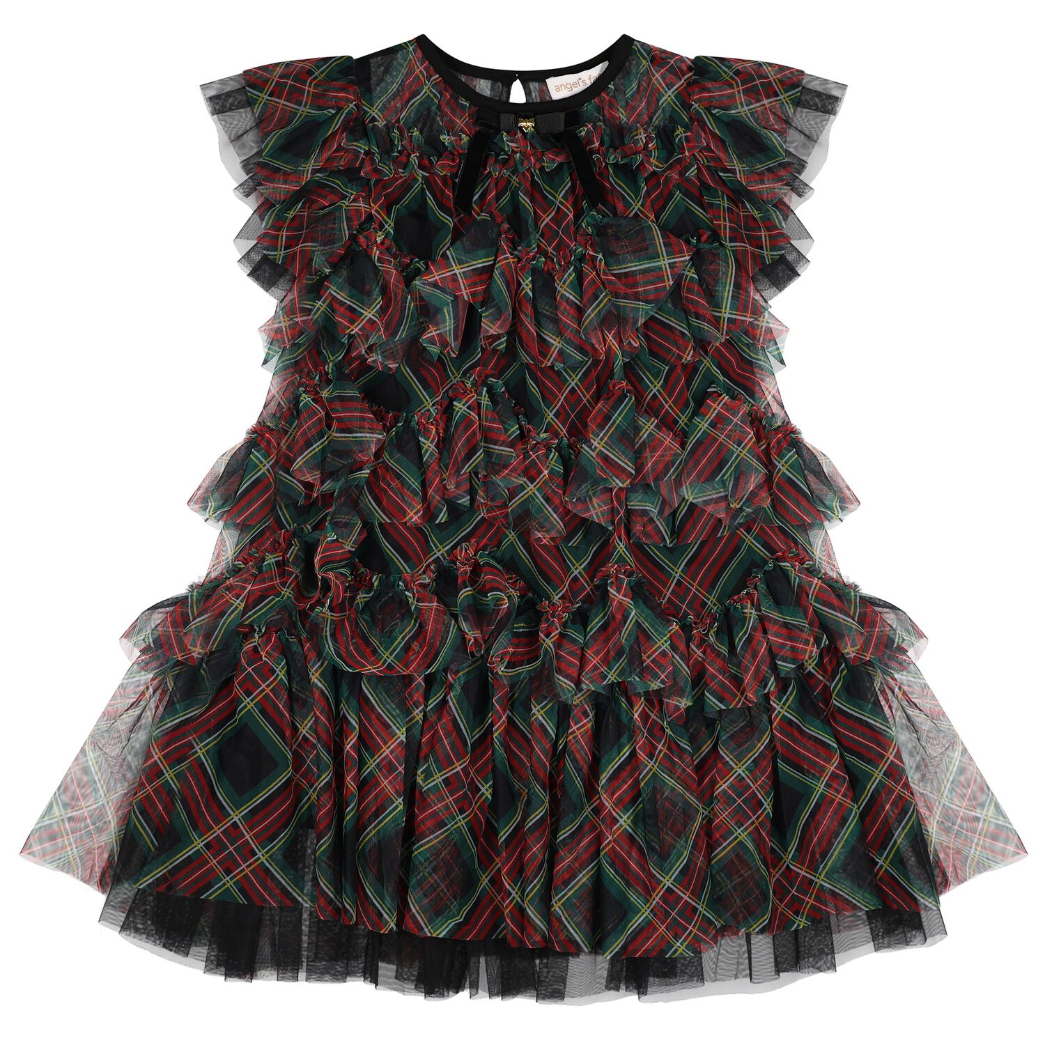 Girls Black, Green & Red Etta Tartan Tulle Dress, 1, hi-res