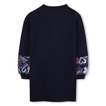 Girls Navy Blue Sequin Sweatshirt Dress