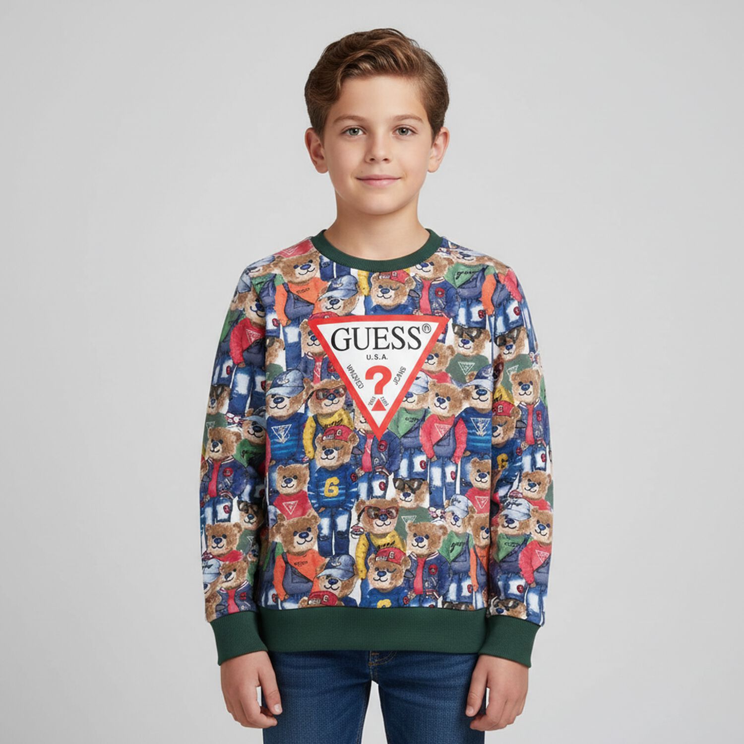 Boys Multi-Coloured Teddy Bear Logo Sweatshirt, 1, hi-res
